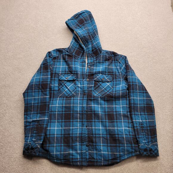 Boston Traders Blue Plaid Flannel Button Up Jacket Men's Medium Sherpa Lined - Picture 1 of 6